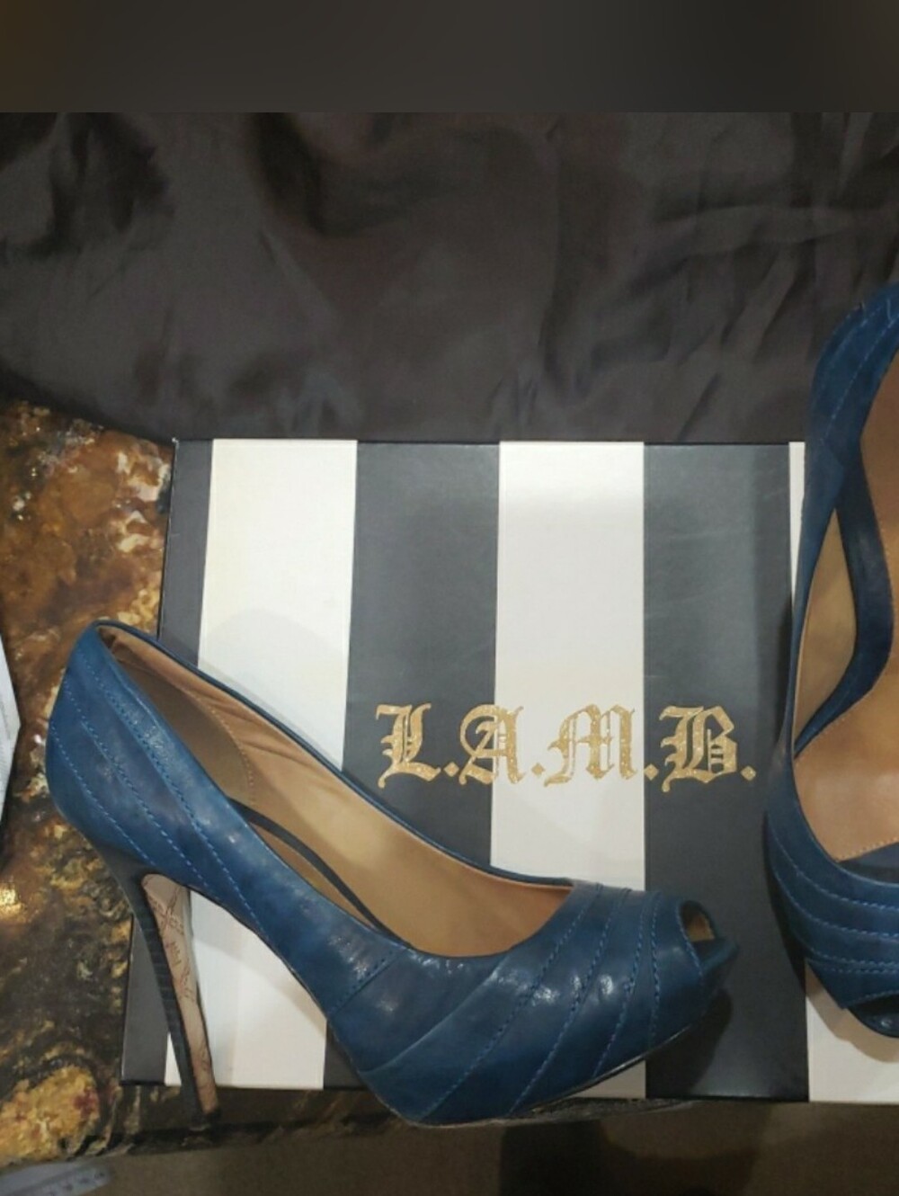 L.A.M.B. Women's Blue Tansy Peep-Toe Leather Pumps
